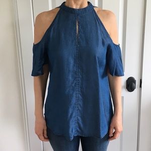1520C Denim Cold Shoulder Blouse